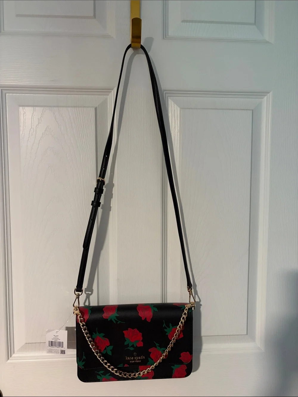 kate spade Black Crossbody with Red Rose Print